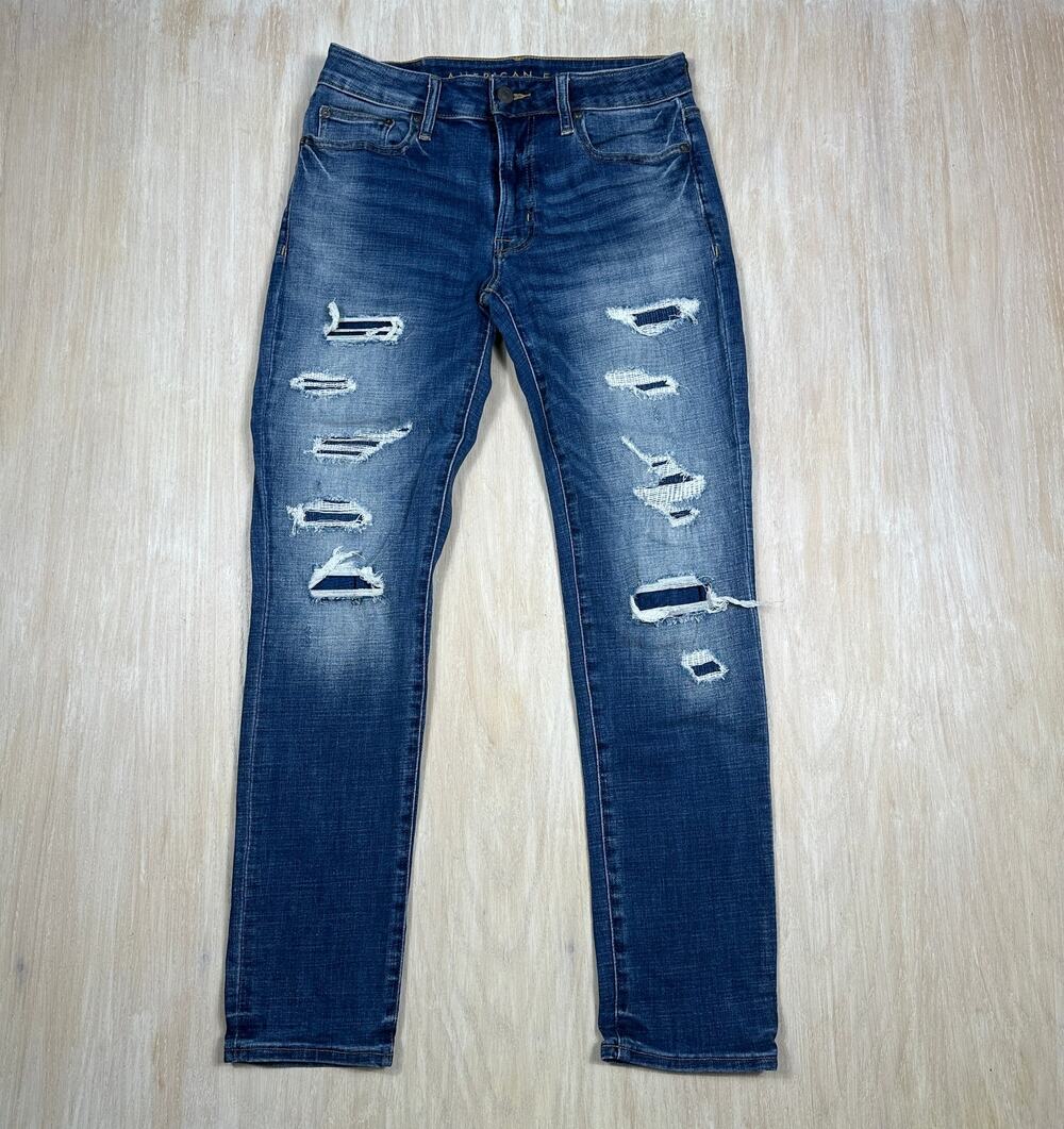 American Eagle Next Level Flex Slim Distressed Denim Ripped Knees Jeans 30X30